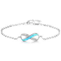 925 Sterling Silver Bracelet with Opal with 0.98lnch extender chain Infinity oval chain & micro pave cubic zirconia & for woman 21mm Sold Per Approx 6.3 Inch Strand
