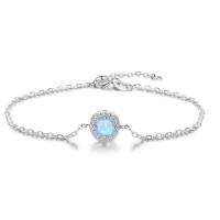 925 Sterling Silver Bracelet with Opal with 0.98lnch extender chain Flat Round oval chain & micro pave cubic zirconia & for woman 13mm Sold Per Approx 6.3 Inch Strand