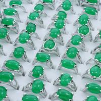 Zinc Alloy Fingerring, med Grøn agat, platin farve forgyldt, blandet ringstørrelse & for kvinde, bly & cadmium fri, 19x25x10mm-22.5x27x14mm, Størrelse:6.5-11, 100pc'er/Box, Solgt af Box