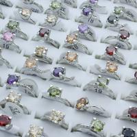 Zinc Alloy prst prsten, Zinek, platinové barvy á, Smíšené velikosti ring & unisex & s drahokamu, smíšené barvy, olovo a kadmium zdarma, 19x25x8mm-22x28x8mm, Velikost:6.5-11, 100PC/Box, Prodáno By Box