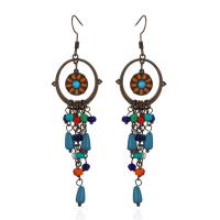 Zinc Alloy Tassel Earring with Turquoise & Acrylic antique brass color plated Bohemian style & for woman nickel lead & cadmium free Sold By Pair