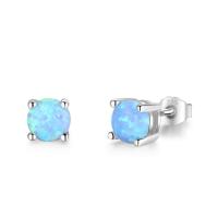 925 Sterling Silver Stud Earring, with Opal, Flat Round, for woman, 5x5mm, Sold By Pair