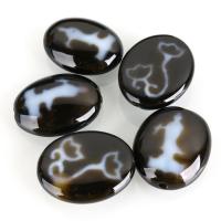 Perles agate dzi tibétaine naturelle, agate Tibétaine, ovale plat, deux tons & double face, 23x30x9mm, Trou:Environ 2mm, Vendu par PC