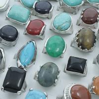 цинковый сплав Кольцо, с Полудрагоценный камень, Платиновое покрытие платиновым цвет, смешанный размер кольца & Женский & разнообразный, не содержит свинец и кадмий, 20x25.5x21.5mm-22x23x37mm, размер:6.5-11, 50ПК/сумка, продается сумка