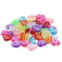 Perles acryliques d'accent argent, Acrylique, coeur, argent accentué, couleurs mélangées, 12mm, Trou:Environ 1mm, 100PC/sac, Vendu par sac