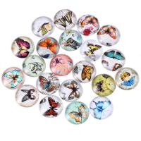 Glass Cabochons Flat Round time gem jewelry & mixed pattern & flat back & decal 20mm Sold By Bag