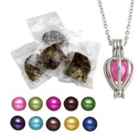 perles Akoya cultivées parure de bijoux, Wish Pearl Oyster & collier, avec chaîne en laiton, pomme de terre, chaîne ovale & pour femme, couleurs mélangées, 7-8mm, Vendu par Environ 17.5 pouce brin