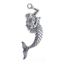 Tibetan Style Pendants, Mermaid, antique silver color plated, lead & cadmium free, 20x72mm, Hole:Approx 1mm, 2PCs/Bag, Sold By Bag