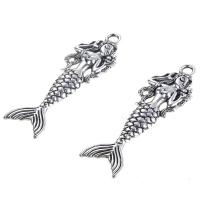 Tibetan Style Pendants, Mermaid, antique silver color plated, lead & cadmium free, 20x55mm, Hole:Approx 1mm, 10PCs/Bag, Sold By Bag
