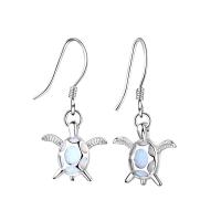 925 Sterling Silver Drop Earring, with Opal, Turtle, for woman, 12x25mm, Sold By Pair