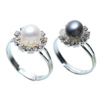 Freshwater Pearl Finger Ring Brass with Freshwater Pearl platinum plated micro pave cubic zirconia nickel lead & cadmium free Inner Approx 0.8mm US Ring Sold By PC