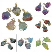 Quartz Gemstone Pendants, with Brass, Nuggets, more colors for choice, 23x41x17mm-25x48x27mm, Hole:Approx 4-5mm, 5PCs/Bag, Sold By Bag