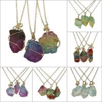 Quartz Gemstone Pendants with Brass Nuggets Unisex & oval chain - Sold Per Approx 19.5 Inch Strand