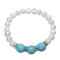 Freshwater Pearl Bracelet with Turquoise & Brass Potato natural for woman & with rhinestone white 12mm Sold Per Approx 7.5 Inch Strand