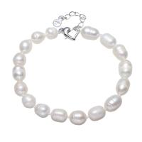 Freshwater Pearl Bracelet, with Brass, with 4.5cm extender chain, Rice, natural, for woman, white, 8-9mm, Sold Per Approx 7.5 Inch Strand
