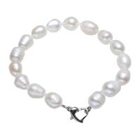 perla d'acquadolce coltivata naturalmente braccialetto, with ottone, Riso, naturale, per la donna, bianco, 8-9mm, Venduto per Appross. 7.5 pollice filo