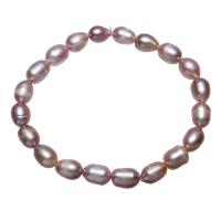 Bracelet en perles de culture d'eau douce, perle d'eau douce cultivée, riz, naturel, pour femme, violet, 7-8mm, Vendu par Environ 7.5 pouce brin