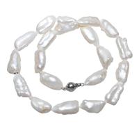 Freshwater Pearl Mässing Chain Necklace, med Mässing, naturlig, för kvinna, vit, 23x11x8mm, Såld Per Ca 15.5 inch Strand