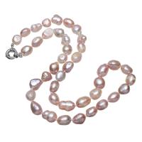 Freshwater Pearl Brass Chain Necklace, Pérolas de água doce, with cobre, naturais, para mulher, rosa, 9x12mm, vendido para Aprox 19.5 inchaltura Strand