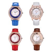 Women Wrist Watch PU Leather with Glass & Zinc Alloy rose gold color plated Life water resistant & adjustable & for woman & with rhinestone Length Approx 8.5 Inch Sold By PC