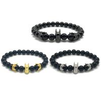 Black Agate Bracelets, with Brass, plated, natural & Unisex & micro pave cubic zirconia, more colors for choice, 8mm, Sold Per Approx 7.5 Inch Strand