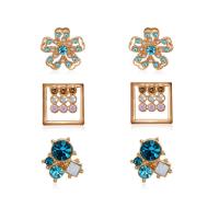 Zinc Alloy Stud Earring Set stainless steel post pin gold color plated for woman & with rhinestone & mixed lead & cadmium free Sold By Lot