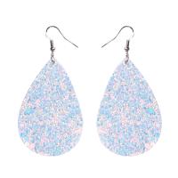 PU Leather Drop Earring iron earring hook Teardrop platinum color plated Unisex Sold By Pair