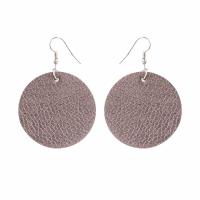 PU Leather Drop Earring iron earring hook Flat Round silver color plated for woman 40mm Sold By Pair