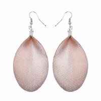 PU Leather Drop Earring, iron earring hook, Flat Oval, silver color plated, for woman, more colors for choice, 58x35mm, Sold By Pair