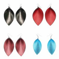 Tibetan Style Drop Earring, with Leather, Leaf, silver color plated, for woman, more colors for choice, nickel, lead & cadmium free, 38x62mm, Sold By Pair