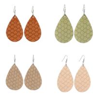 PU Leather Drop Earring, Tibetan Style earring hook, Teardrop, silver color plated, for woman, more colors for choice, 36x57mm, Sold By Pair