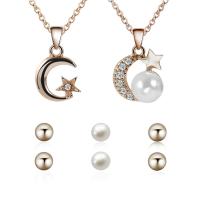 Zinc Alloy Jewelry Set Stud Earring & necklace with ABS Plastic Pearl & iron chain with 5cm extender chain gold color plated oval chain & for woman & with rhinestone lead & cadmium free Length Approx 17.5 Inch Sold By Set