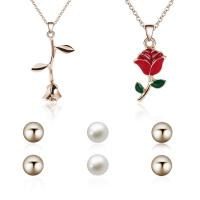 Zinc Alloy Jewelry Set Stud Earring & necklace with ABS Plastic Pearl & iron chain with 5cm extender chain gold color plated oval chain & for woman & enamel & with rhinestone lead & cadmium free Length Approx 17.5 Inch Sold By Set