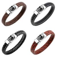 Cowhide Bracelet stainless steel bayonet clasp Skull for man & blacken 13mm Sold Per Approx 8.3 Inch Strand