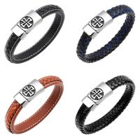 Cowhide Bracelet, stainless steel bayonet clasp, Cross, for man & blacken, more colors for choice, 13mm, Sold Per Approx 8.3 Inch Strand