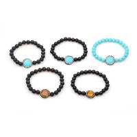 Gemstone Bracelet, with Clay Pave & Lava & Tiger Eye & Turquoise & Black Agate, Unisex & with rhinestone & frosted, more colors for choice, 8mm, Sold Per Approx 7.5 Inch Strand