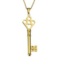 Edelstahl Schmuck Halskette, Schlüssel, goldfarben plattiert, Oval-Kette & für Frau & mit Strass, 20x61mm, 2mm, verkauft per ca. 19 ZollInch Strang