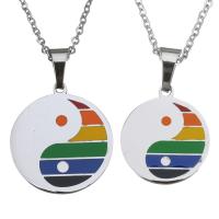 Stainless Steel Jewelry Necklace, Flat Round, different size for choice & oval chain & for woman & enamel, original color, Sold Per Approx 19 Inch Strand