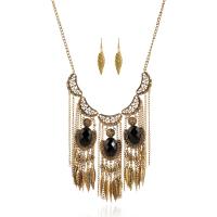 Zinc Alloy Jewelry Set earring & necklace with Resin antique gold color plated for woman lead & cadmium free 100mm Length Approx 17.5 Inch Sold By Set