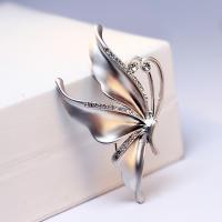 Rhinestone Brooch Zinc Alloy Butterfly silver color plated for woman & with rhinestone Sold By PC