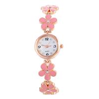 Женские наручные часы, цинковый сплав, с Стеклянный, Форма цветка, плакированный цветом розового золота, Женский & эмаль & со стразами, Много цветов для выбора, 28x7mm, длина:Приблизительно 5 дюймовый, продается PC