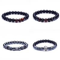 Gemstone Bracelet, with rhinestone Tibetan Style spacer & Lava & Tiger Eye & Non Magnetic Hematite & Black Agate, plated, different materials for choice & Unisex, 8mm, Sold Per Approx 7 Inch Strand