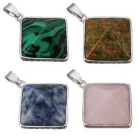 Gemstone Pendant, with Brass, Square, silver color plated, different materials for choice, 28.50x32x13mm, Hole:Approx 3.5x6mm, Sold By PC