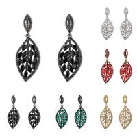 Zinc Alloy Drop Earrings stainless steel post pin Leaf plated for woman & with rhinestone lead & cadmium free Sold By Pair