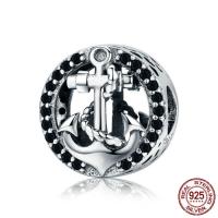 Thailand Sterling Silver European Bead, Anchor, without troll & with cubic zirconia & hollow, 13x13mm, Hole:Approx 4.5-5mm, Sold By PC