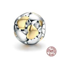 925 Sterling Silver European Beads, Round, plated, without troll & two tone & hollow, 11x9mm, Hole:Approx 4.5-5mm, Sold By PC