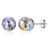 Austrian Crystal Earring, Brass, with Austrian Crystal, Round, real silver plated, for woman & faceted, lead & cadmium free, 6x6mm, Sold By Pair