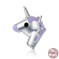 925 Sterling Silver European Beads, Unicorn, without troll & enamel, 12x13mm, Hole:Approx 4.5-5mm, Sold By PC