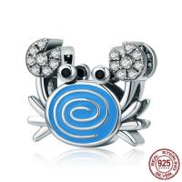 Thailand Sterling Silver European Bead, Crab, without troll & enamel & with cubic zirconia, 11x13mm, Hole:Approx 4.5-5mm, Sold By PC