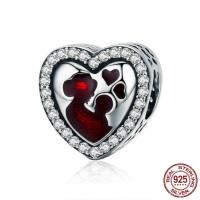 Thailand Sterling Silver European Bead, Heart, without troll & enamel & with cubic zirconia, 11x11mm, Hole:Approx 4.5-5mm, Sold By PC